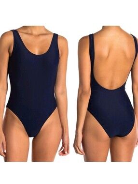 Onia Navy Blue One Piece Swim Bathing Suit Scoop Neck Low Cut Back Small
